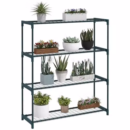 Outsunny Modern 4-Tier Metal Plant Stand, Green, W/D/H: 40 x 28 x 107 cm