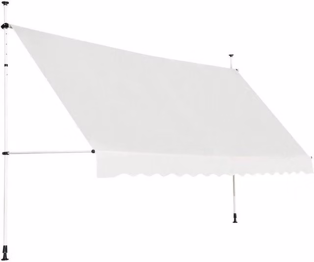 Kelvenix Retractable Wall-Mounted Sun Shade Awning in Beige and White with Aluminium Frame and Crank Mechanism