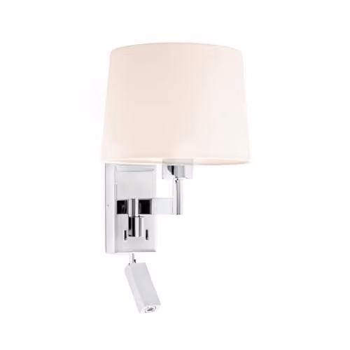 Netlighting Artis Modern Adjustable Reading Wall Light in Chrome with Beige Fabric Shade and E27 Socket