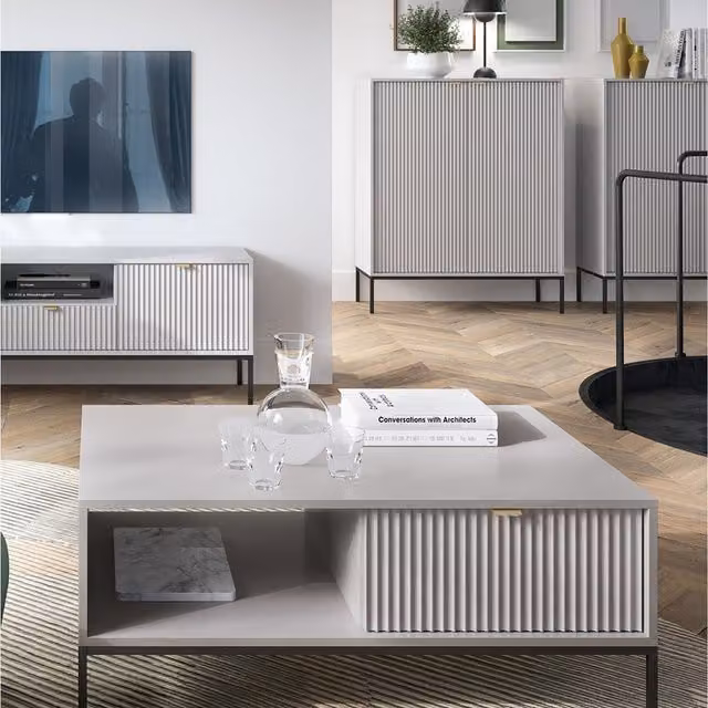 Abakus Direct Nova Modern Square Coffee Table in Grey and Gold with Matt Finish