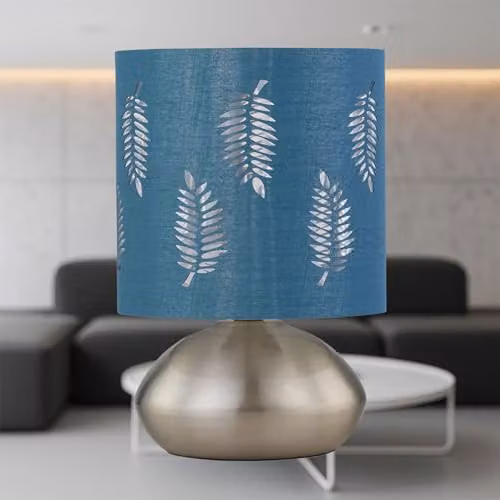 First Choice Lighting Jenson Touch Table Lamp in Chrome with Petrol Blue Fabric Shade – 2