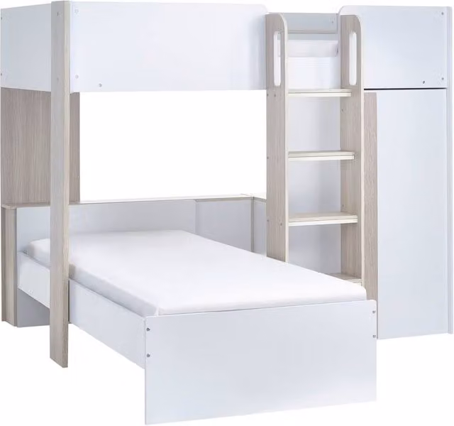 Cheshire Meadow Two-Level Bunk Bed in White and Multicolour Solid Wood, W/D/H: 90 x 200 cm