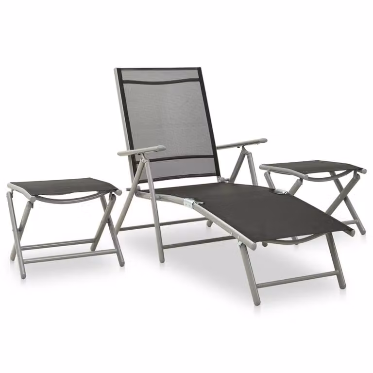 Berkfield Home 3 Piece Garden Lounge Set with Textilene and Powder Coated Aluminium in Black and Silver