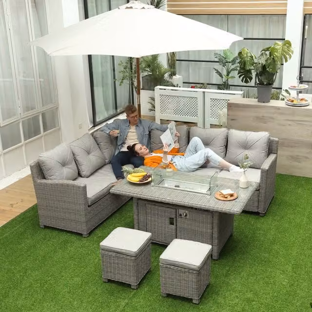 Outsunny 5 Piece L Shape Outdoor Sofa in Grey PE Rattan