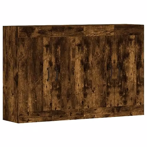 vidaXL Set of 2 Wall Mounted Cabinets in Smoked Oak, Modern Brown Engineered Wood with Hinged Doors and Internal Shelves – 1
