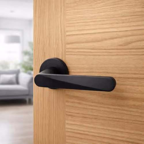 AXS Hardware Detroit Internal Bathroom Door Handle Pack in Black with Antique Brass Aluminium Rose and 127mm Lever – 5