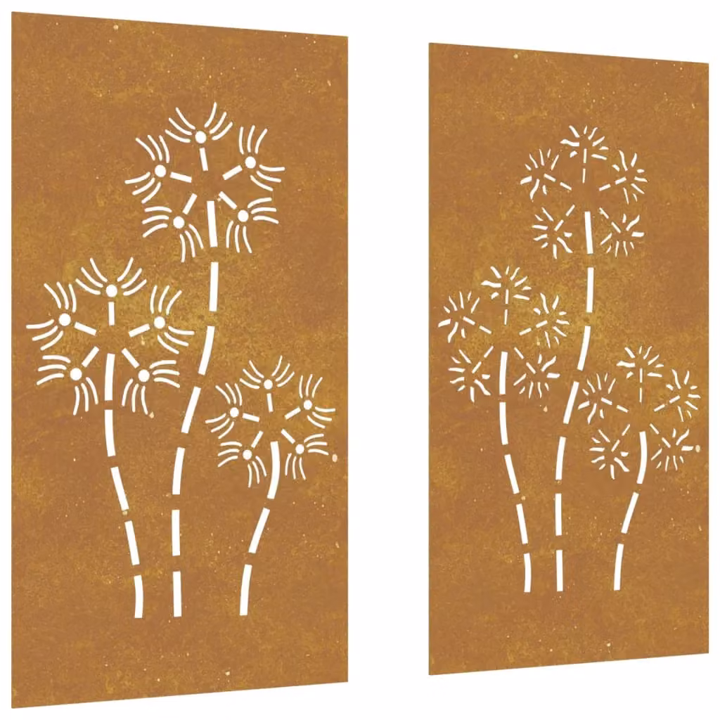 Berkfield Home Set of 2 Brown Corten Steel Floral Garden Wall Decorations, W: 55 cm, H: 105 cm – 2