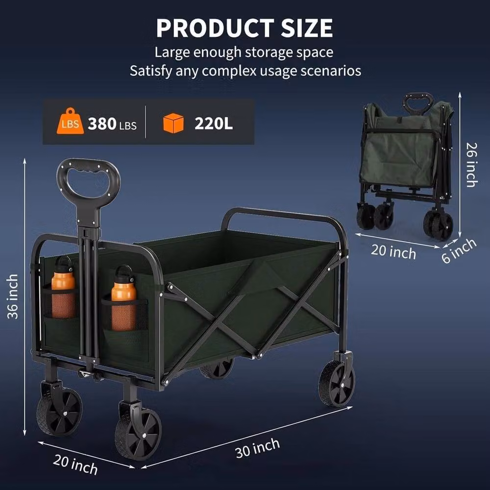 VOGREX 220L Folding Camping Wagon Cart Trolley in Green, W/D/H: 100 x 52 x 52 cm – 2