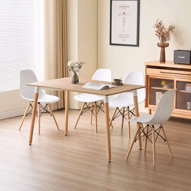 Comfy Living Ltd 5 Piece Dining Set with Oak Wooden Rectangular Table and 4 White Chairs with Metal Detailing in Light Oak – 1