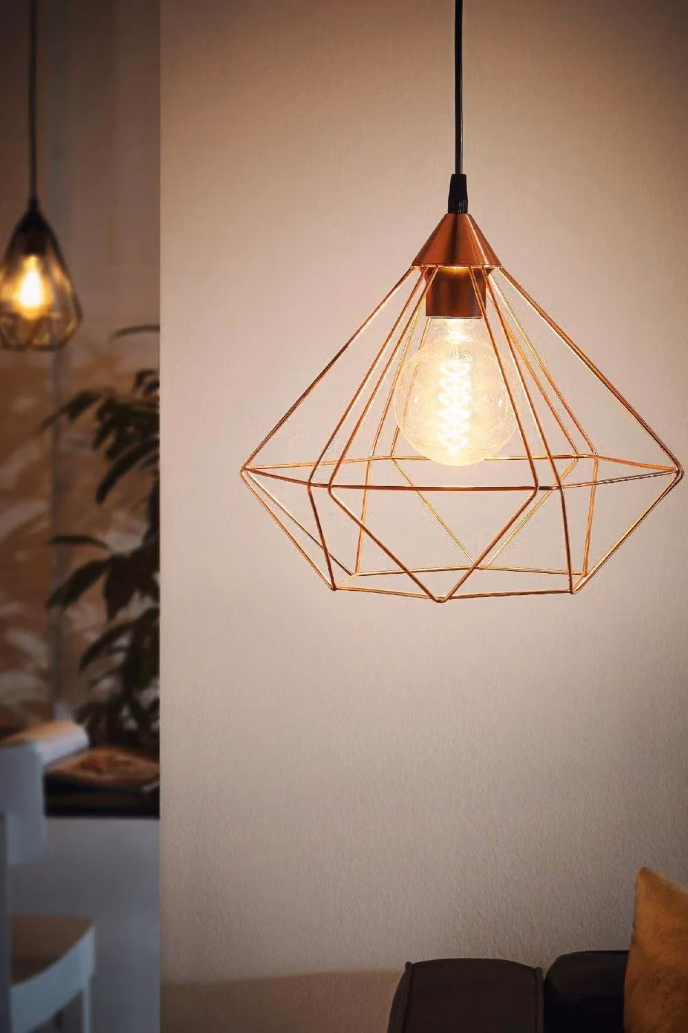Eglo Tarbes Copper Metal Industrial Suspended Pendant Light in Orange – 2
