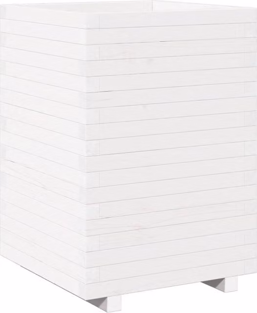 Berkfield Home White Wooden Garden Planter Tub, W/D/H: 50 x 50 x 72.5 cm