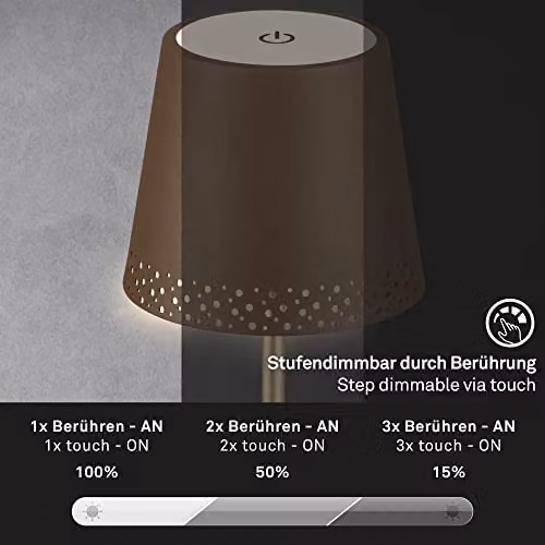 Briloner Rechargeable LED Table Lamp, Dimmable and Height Adjustable, Brown and Gold/Brass – 3