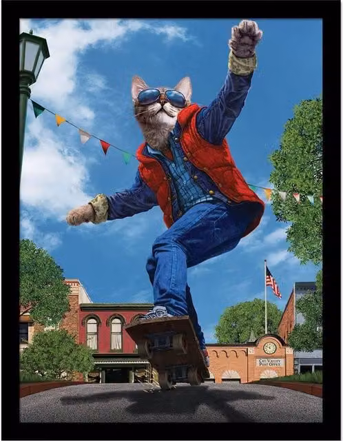 Vincent Hie Cat To The Future Framed Paper Poster in Blue and Multicolour – 1