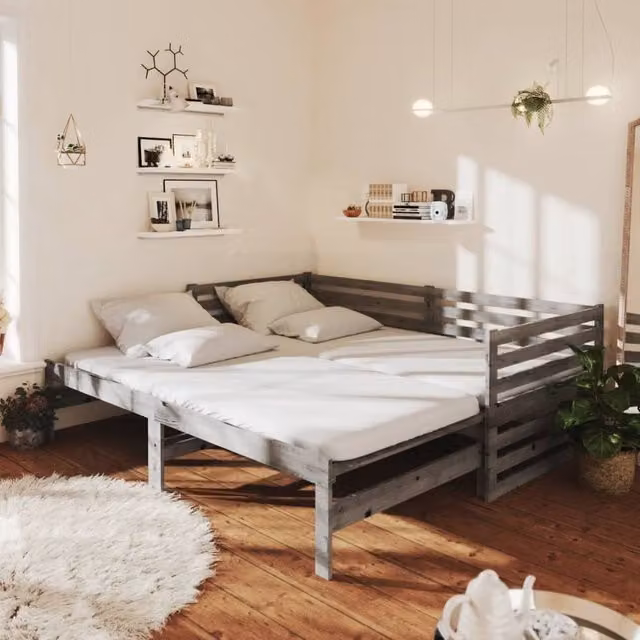 Berkfield Home Grey Solid Pinewood Pull-out Day Bed with Drawers, W/D/H: 200 x 90 x 90 cm – 1