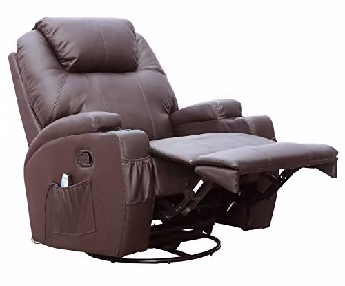 WestWood Bonded Leather Massage Cinema Recliner Chair with Heating Function and Cup Holder, Brown, W/D/H: 112 x 87 x 93 cm – 2