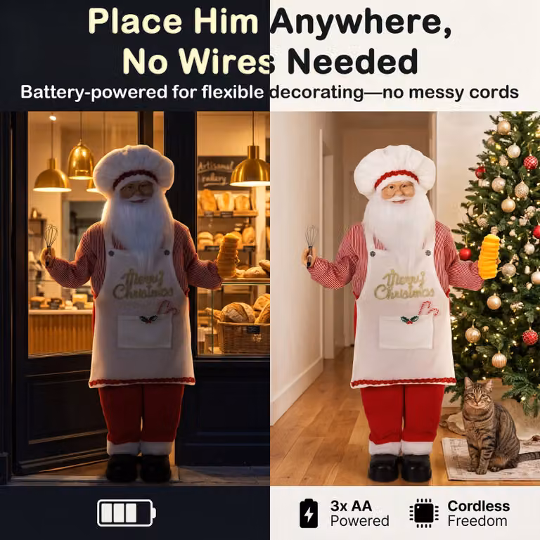 HOMCOM 4ft Animated Singing and Cooking Santa Claus Christmas Figure in Red, White and Multicolour, Height: 121.92 cm