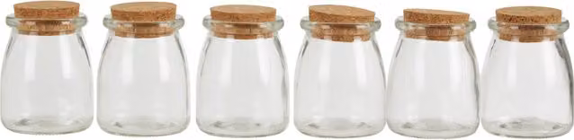 Orsina Set of Six Round Clear Glass Jars with Airtight Cork Lids, 160ml Each