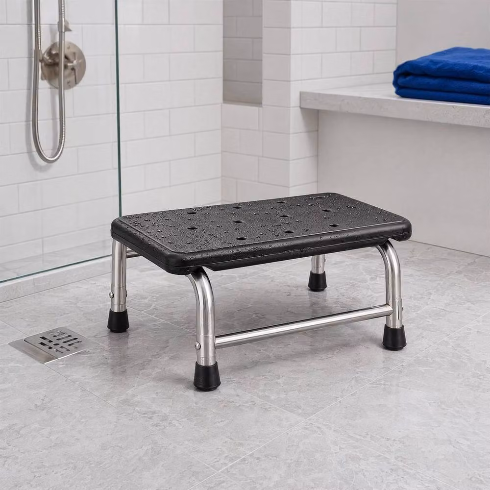 KORVIXA Non-Slip Metal Shower Step Stool in Matt Black – 3