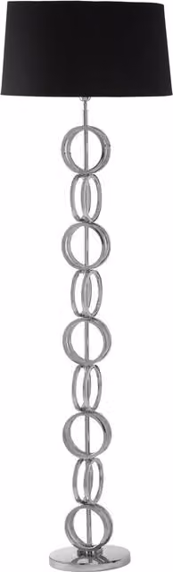 Fifty Five South Orsina Floor Lamp with Multi Ring Base and Black Fabric Shade in Black and Silver