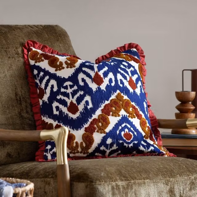 Paoletti Henderson Embroidered Cotton Square Cushion in Red and Gold, W/D/H: 45 x 45 x 45 cm – 2