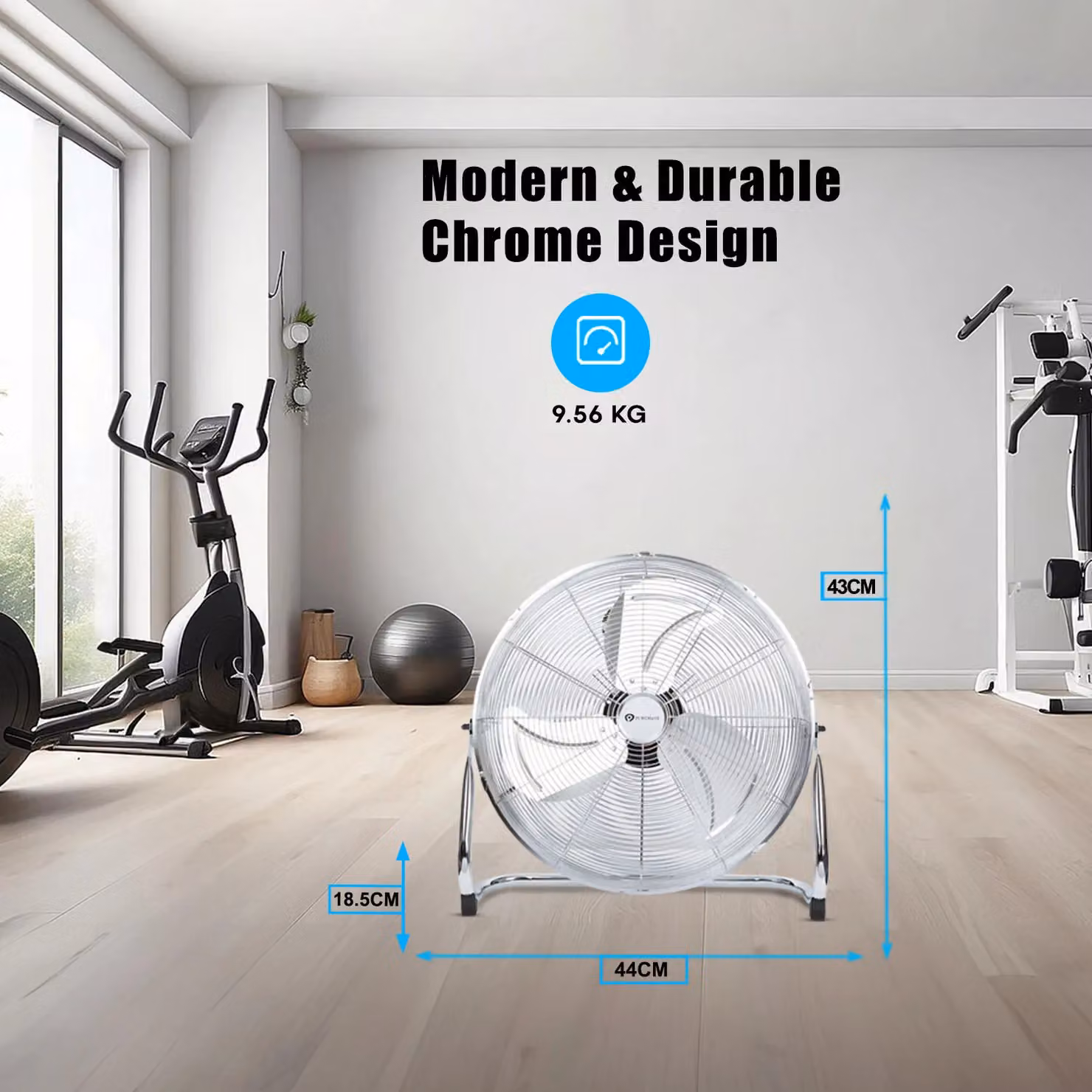 PureMate 14 inch Silver Chrome Gym Floor Fan with 3 Speeds and Adjustable Head – 2
