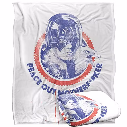 Warner Brothers Peacemaker Super Soft Fleece Throw Blanket, White and Multicolour, W: 152 cm, D: 127 cm