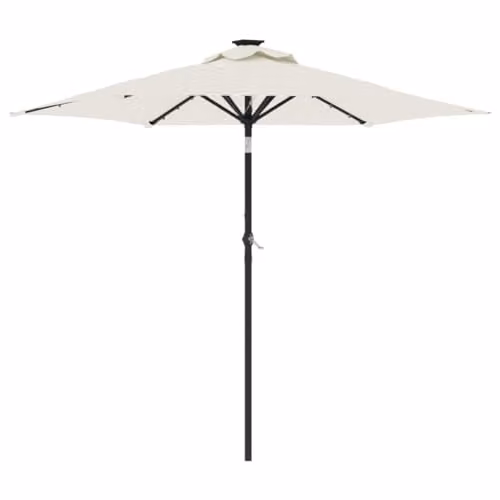 vidaXL Garden Parasol with LEDs, Steel Pole and Polyester Canopy, White, W/D/H: 225 x 225 x 212 cm – 1