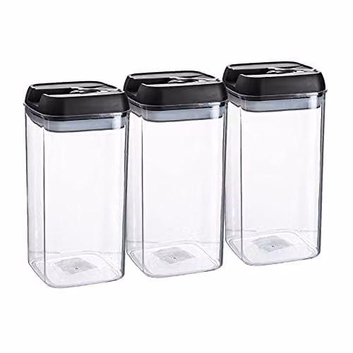 Argon Tableware Airtight Plastic Food Storage Containers with Flip Lock Lids, 1.2 l, Black, Set of 3 – 1