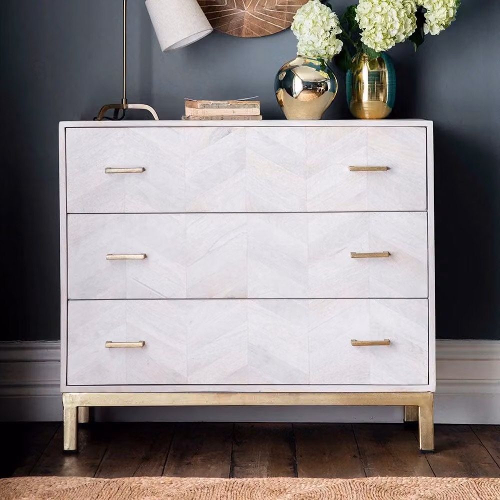 Atkin & Thyme Chevron Mango Wood Chest Of Drawers in White