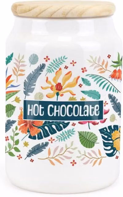 Purely Home Tropical Floral Ceramic Hot Chocolate Storage Canister in Green and White