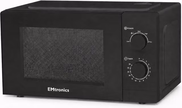 EMtronics 20 Litre Solo Countertop Microwave with Manual Control in Black