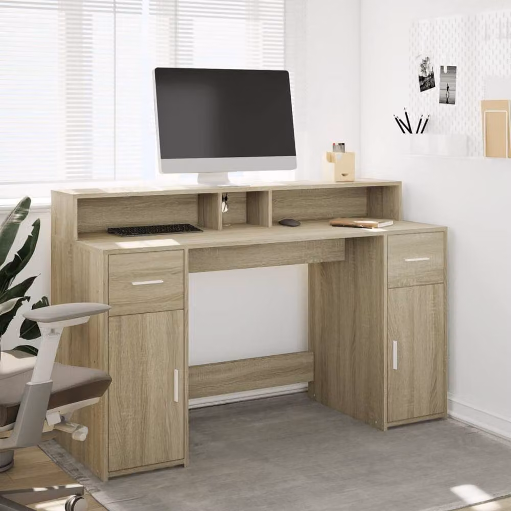Berkfield Gaming Desk with LED Lights in Sonoma Oak and Brown, W/D/H: 140 x 55 x 91 cm – 2