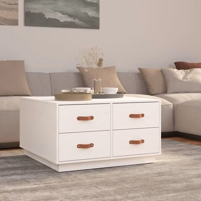 Berkfield Home White Rustic Solid Wood Pine Coffee Table W: 80 cm, D: 80 cm, H: 45 cm – 1