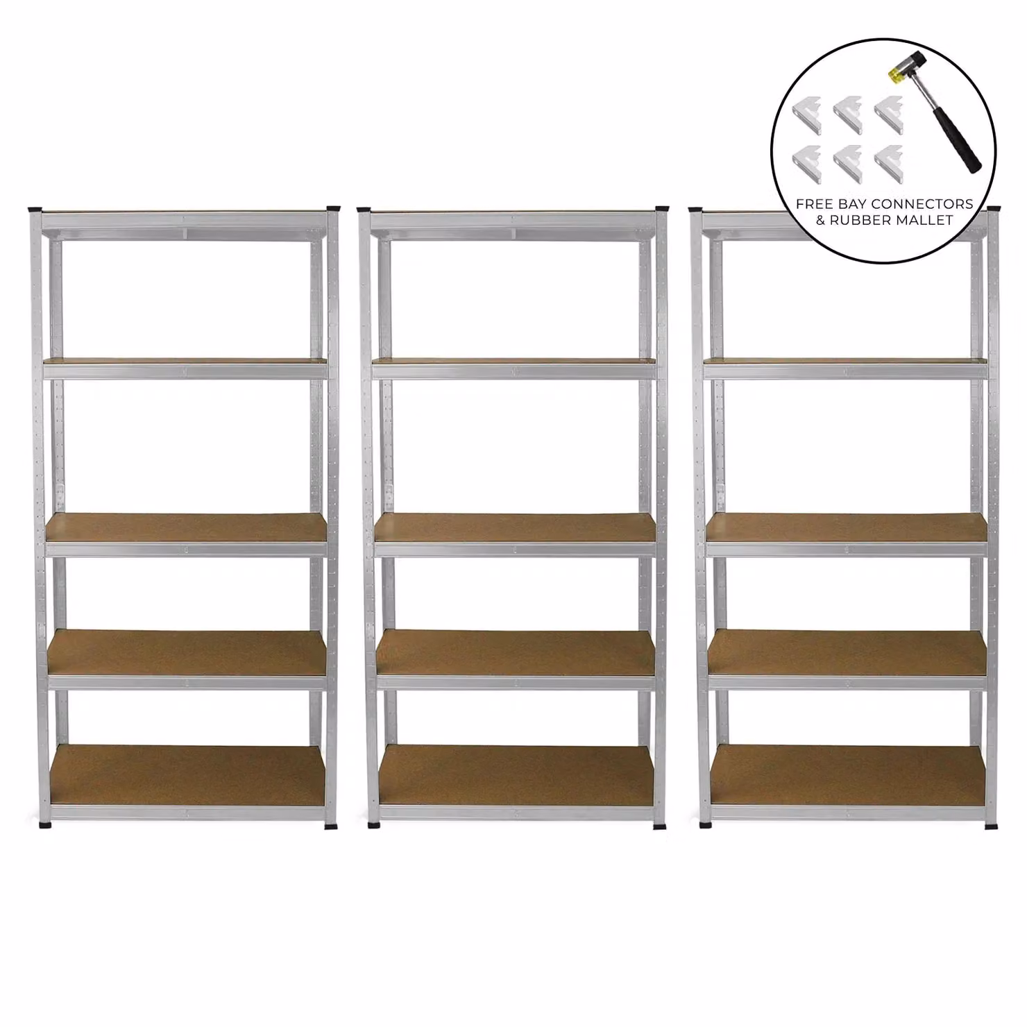 Monstershop Set of 3 E-Rax Grey Galvanised Metal and MDF Freestanding Racking Units with Adjustable Shelves – 2