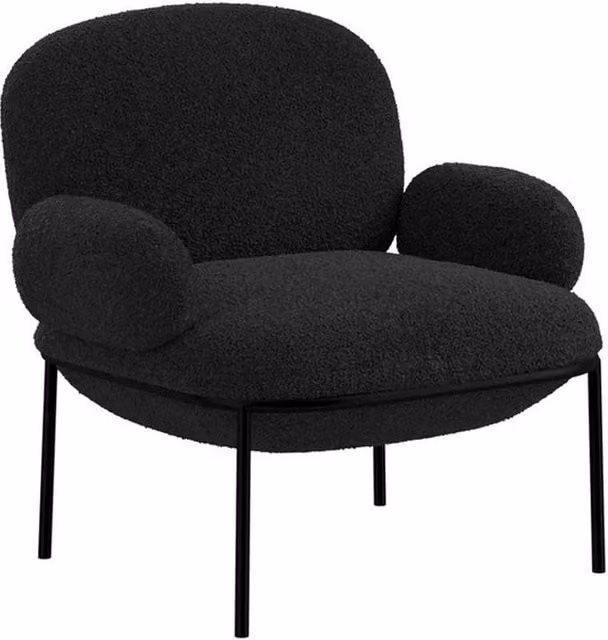Lemon Pavilion Furniture Avery Indoor Lounge Chair in Black Boucle with Metal Frame, W/D/H: 80 x 74 x 79 cm
