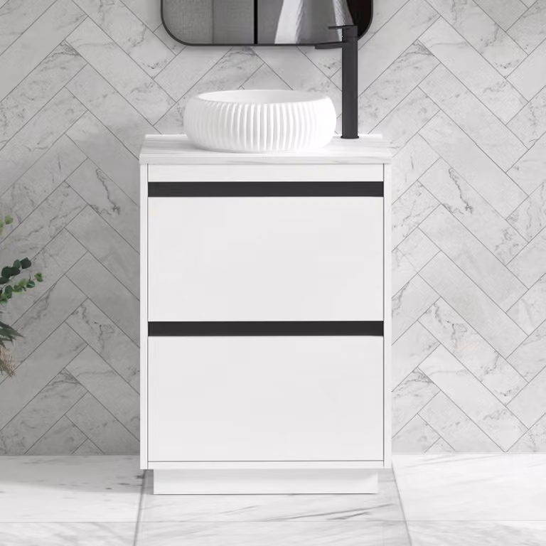 Royal Bathrooms Orion 800mm Matt White Floor Standing 2 Drawer Vanity Unit with Milan Basin and Black Accent Trim