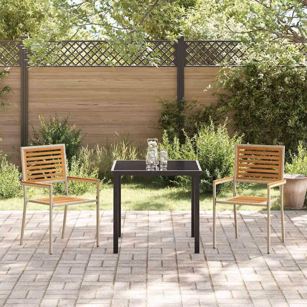 Berkfield Home Set of 2 Stacking Garden Chairs in Beige Poly Rattan – 3