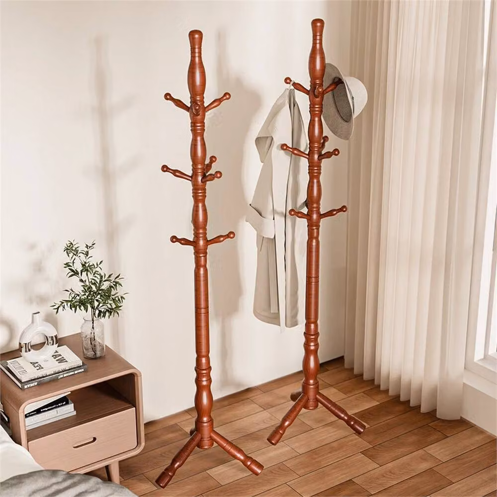 Nordara Vintage Solid Wood Coat Stand in Brown with Glossy Warm Walnut Finish, H: 185 cm, W: 43 cm, D: 43 cm – 3