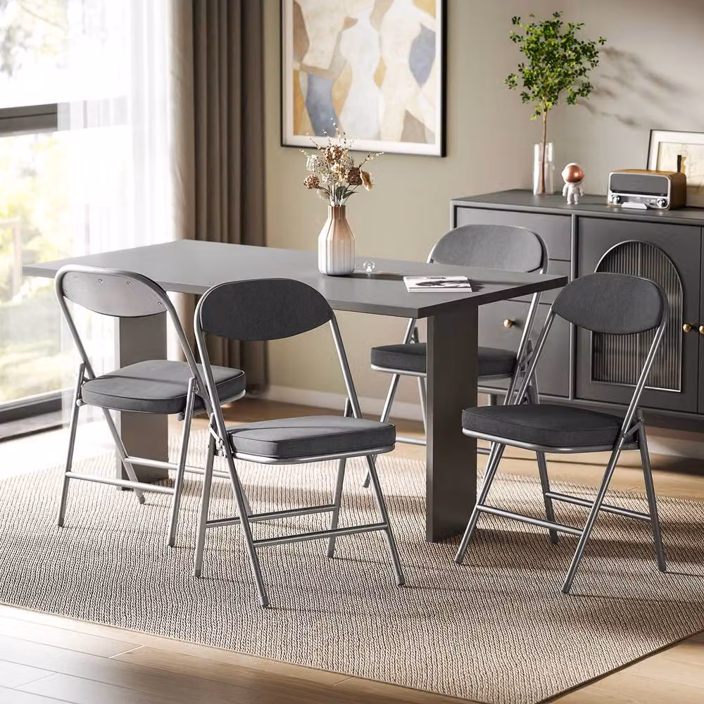 STILVORA Set of 4 Modern Folding Chairs with Grey Corduroy Upholstery and Metal Frame, W/D/H: 48.5 x 45 x 82 cm – 2