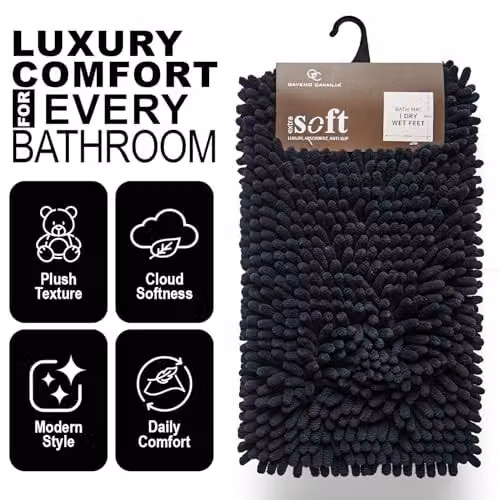 GAVENO CAVAILIA Black Chenille Microfibre Bath Mat, W/D: 50 x 80 cm – 5
