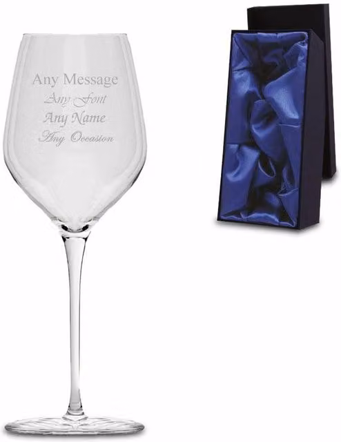 Uniqueful Personalised Clear Wine Glass with Premium Satin Lined Box