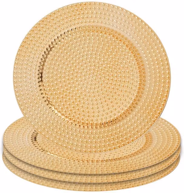 Orsina Set of Four Gold Hammered Charger Plates, Diameter: 33 cm
