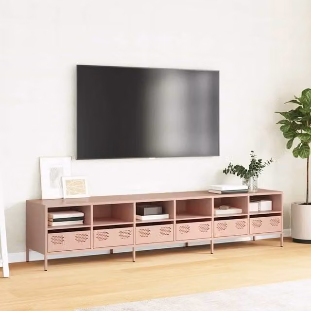 Berkfield Home Modern Pink Cold-rolled Steel TV Cabinet W: 202 cm, D: 39 cm, H: 43.5 cm – 1