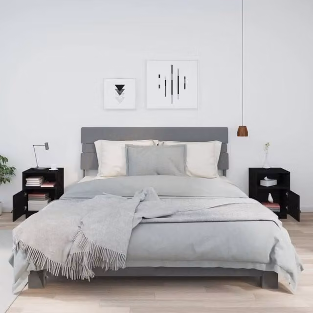 Berkfield Home Beautiful Bedside Cabinets, Set of 2, Black Solid Pine Wood, W/D/H: 40 x 34 x 55 cm