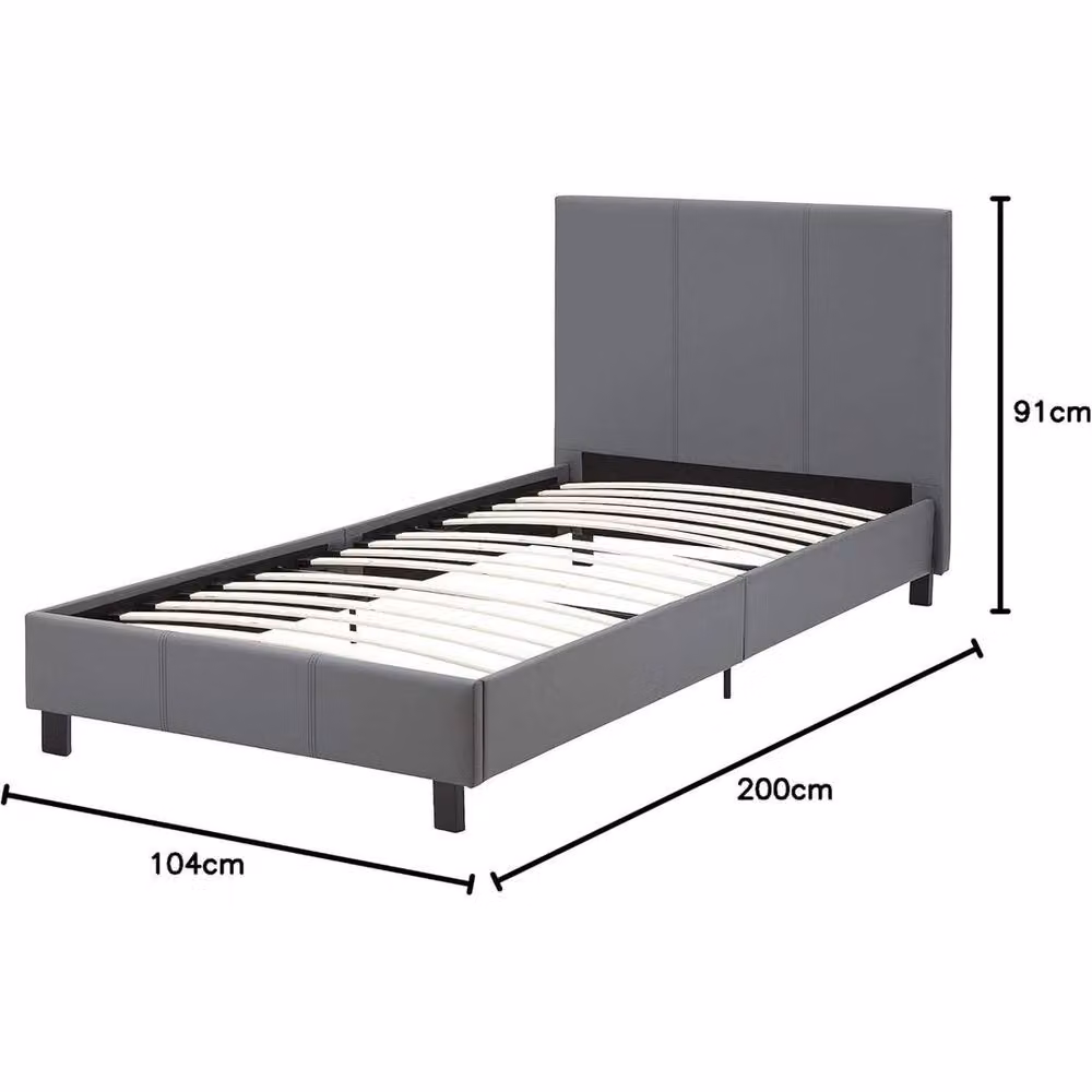 FORGEVIO Modern Upholstered Faux Leather Bed Frame with Padded Headboard in Grey – 2