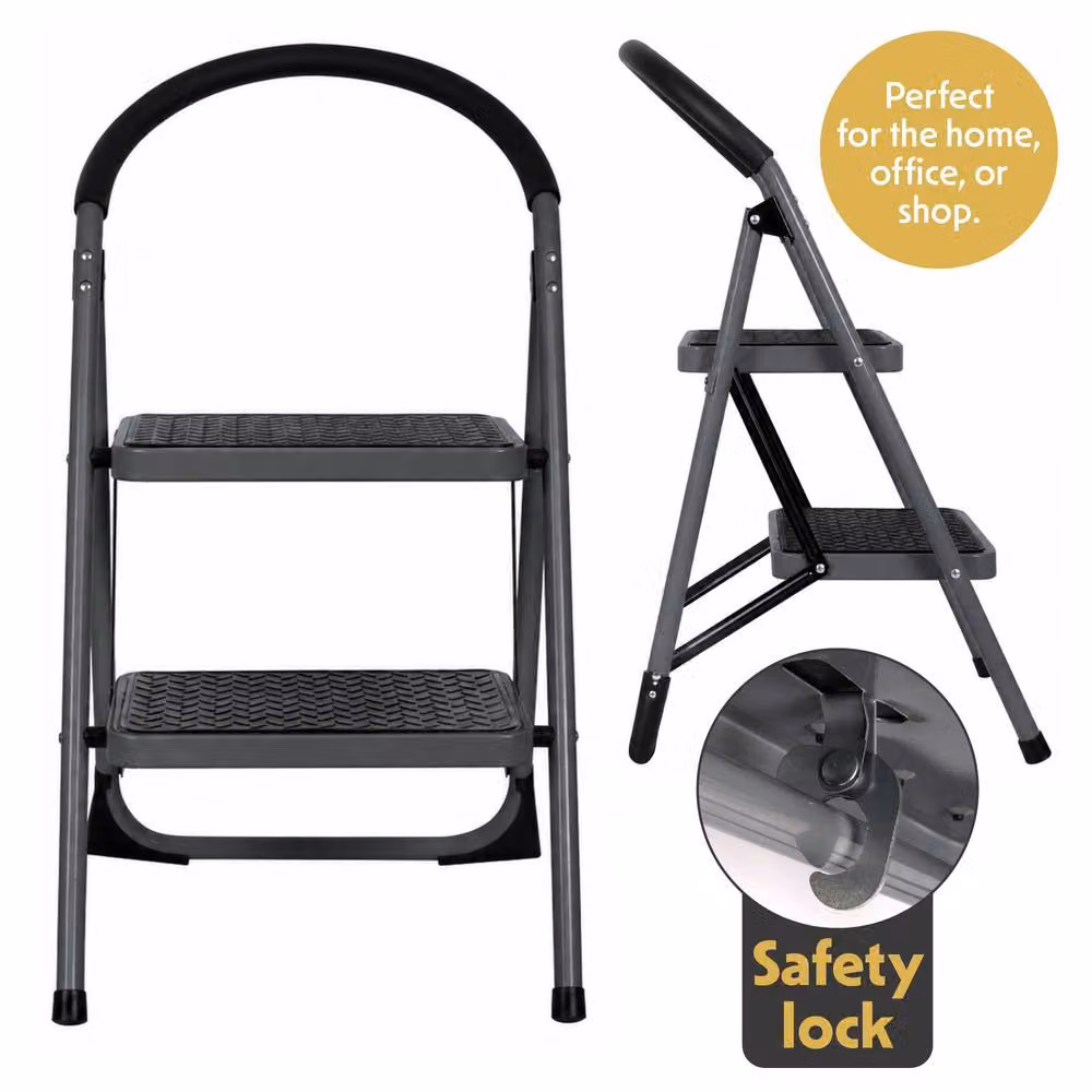 Futura 2 Step Heavy-Duty Steel Folding Step Ladder in Grey – 9