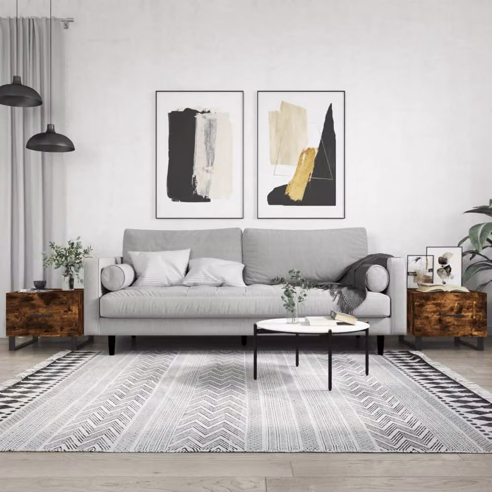 Berkfield Home Set of 2 Smoked Oak Decorative Coffee Tables in Brown, W/D/H: 50 x 50 x 40 cm – 2