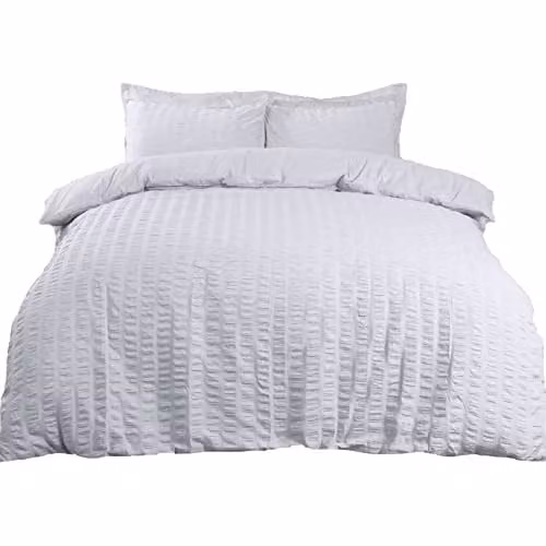 Highams White Seersucker Duvet Cover and Pillowcase Set, W/D/H: 200 x 200 cm, Pillowcases: 50 x 75 cm – 1