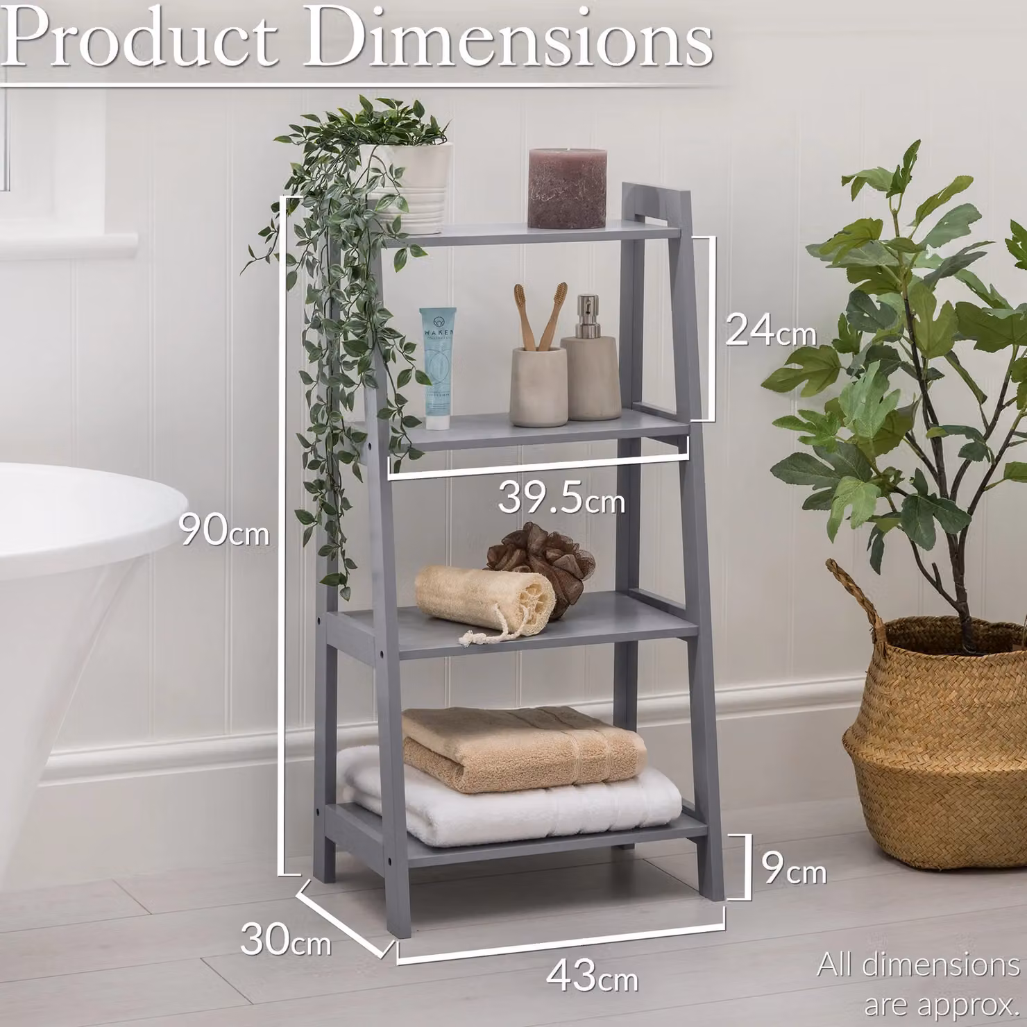 Christow 4 Tier Ladder Shelf Unit in Grey, H 90 x W 43 x D 30 cm – 2