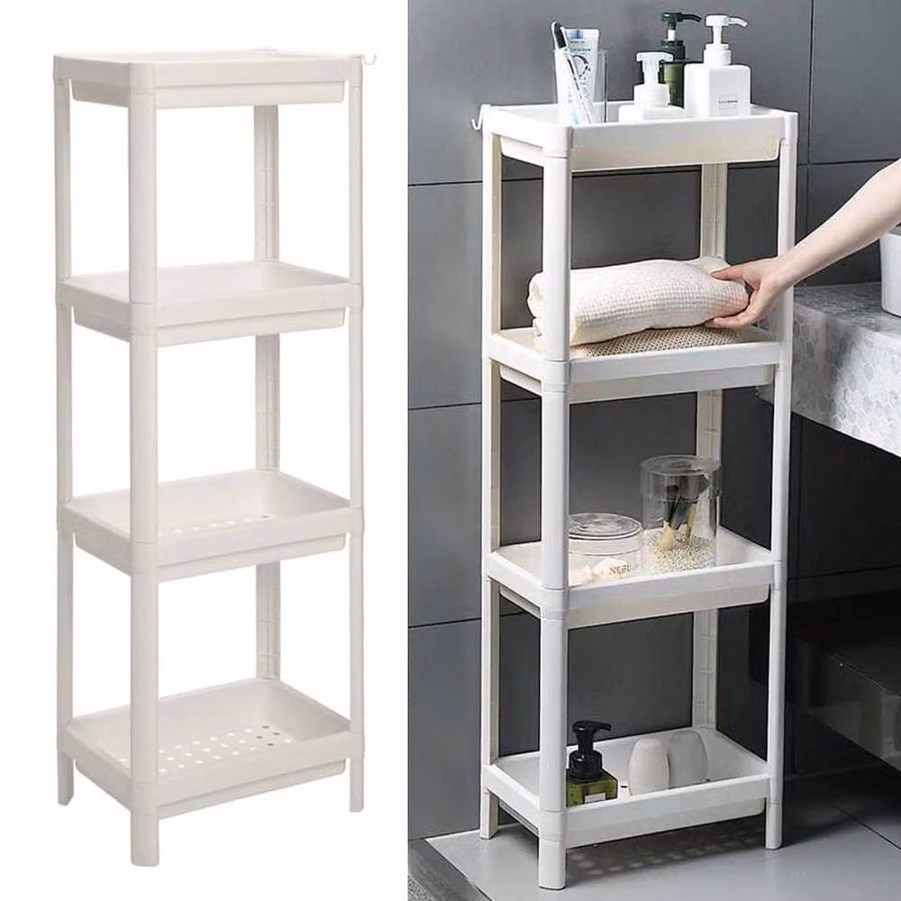 KORVIXA 4-Tier Freestanding Plastic Storage Rack in White, W/D/H: 60 x 45 x 101 cm – 2